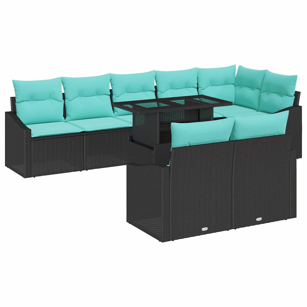 Set Divano da Giardino con cuscino 9 pcs Nero e Blu polyrattan | homemem39