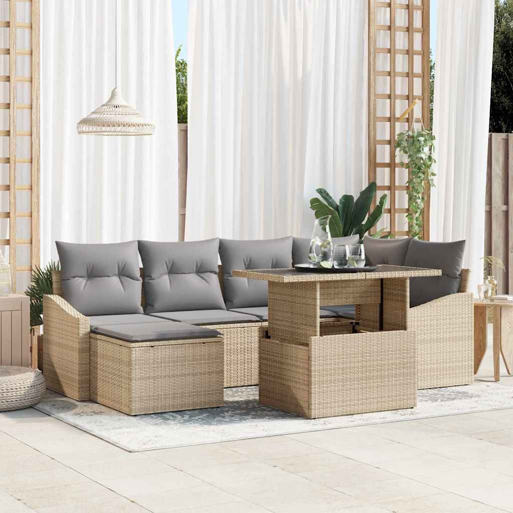 Set Divano da Giardino 7 pz Beige e Grigio Chiaro polyrattan