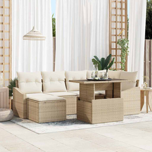 Set Divano da Giardino con cuscino 7 pcs beige e panna