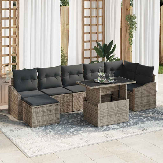 Set Divano da Giardino con cuscino 8 pcs Grigio polyrattan
