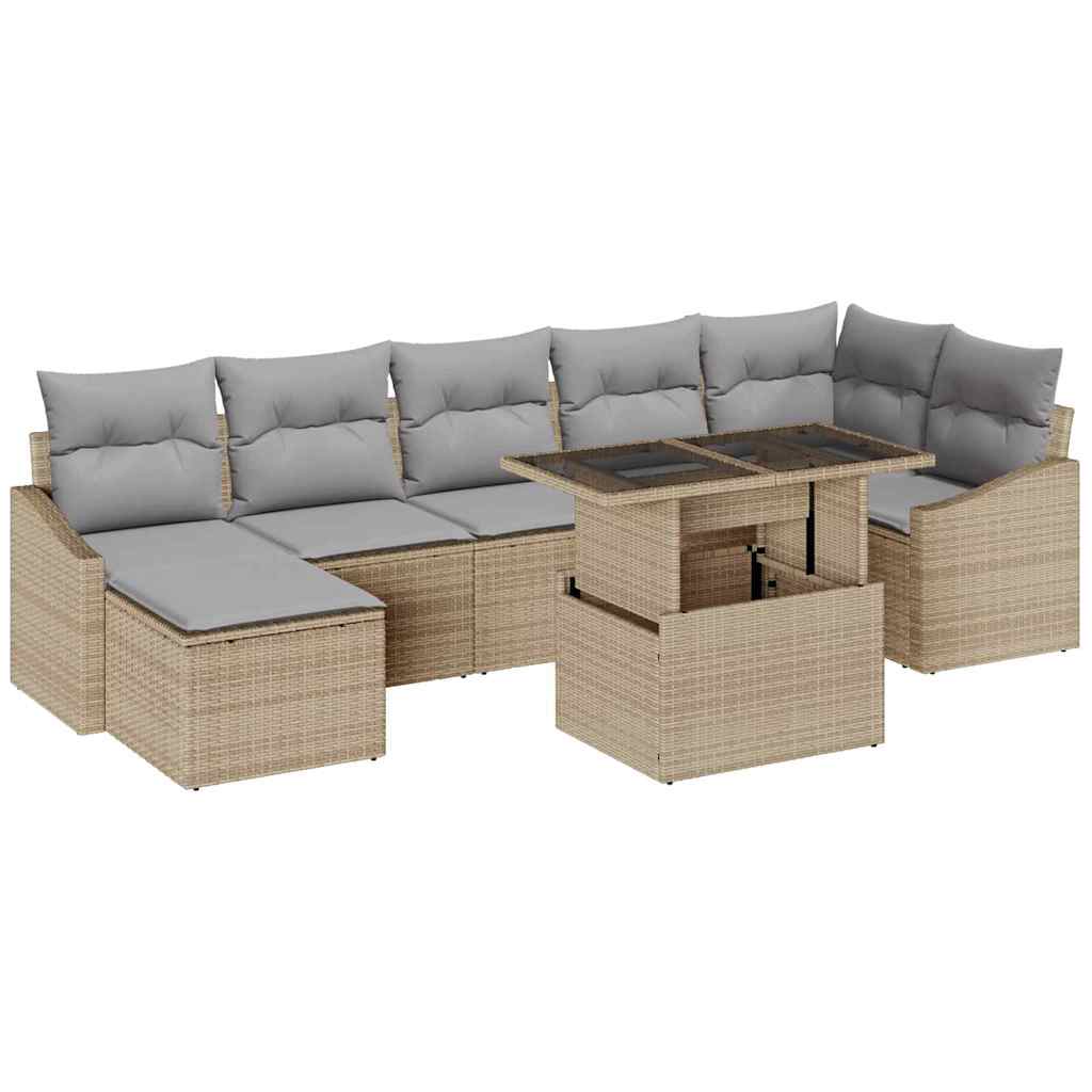 Set Divano da Giardino 8 pcs Beige e Grigio Chiaro polyrattan | homemem39