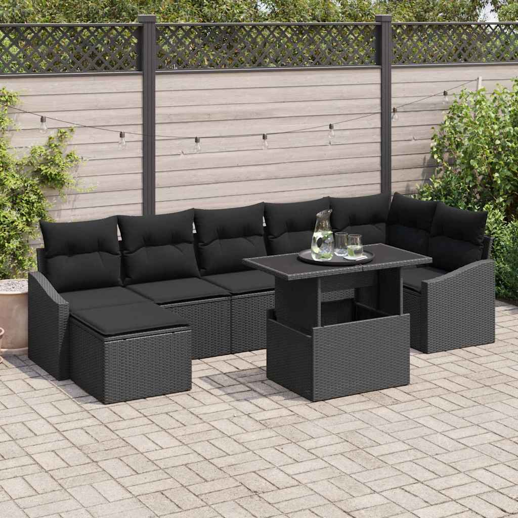 Set Divano da Giardino con cuscino 8 pcs Nero polyrattan | homemem39