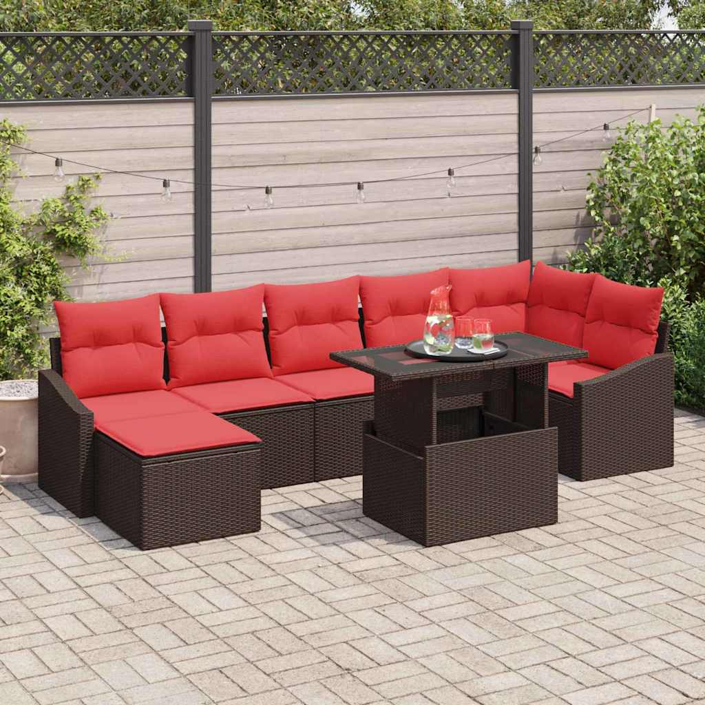 Set Divano da Giardino 8 pz Marrone e Rosso polyrattan | homemem39