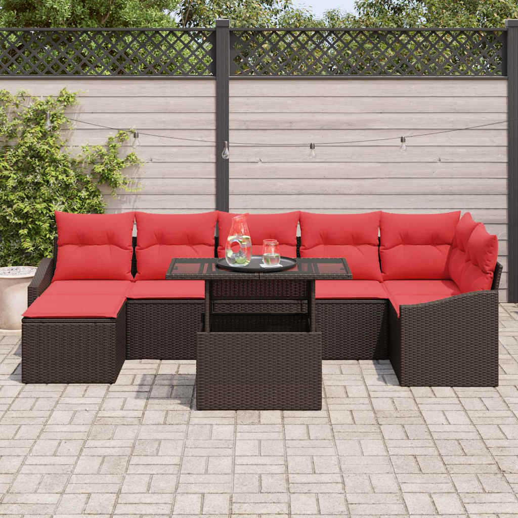 Set Divano da Giardino 8 pz Marrone e Rosso polyrattan | homemem39
