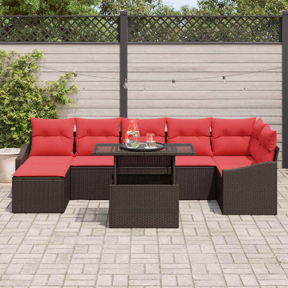 Set Divano da Giardino 8 pz Marrone e Rosso polyrattan | homemem39