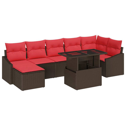 Set Divano da Giardino 8 pz Marrone e Rosso polyrattan | homemem39