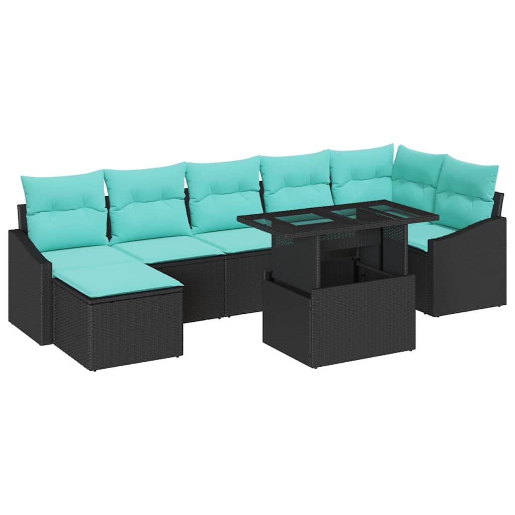 Set Divano da Giardino con cuscino 8 pcs Nero e Blu polyrattan | homemem39