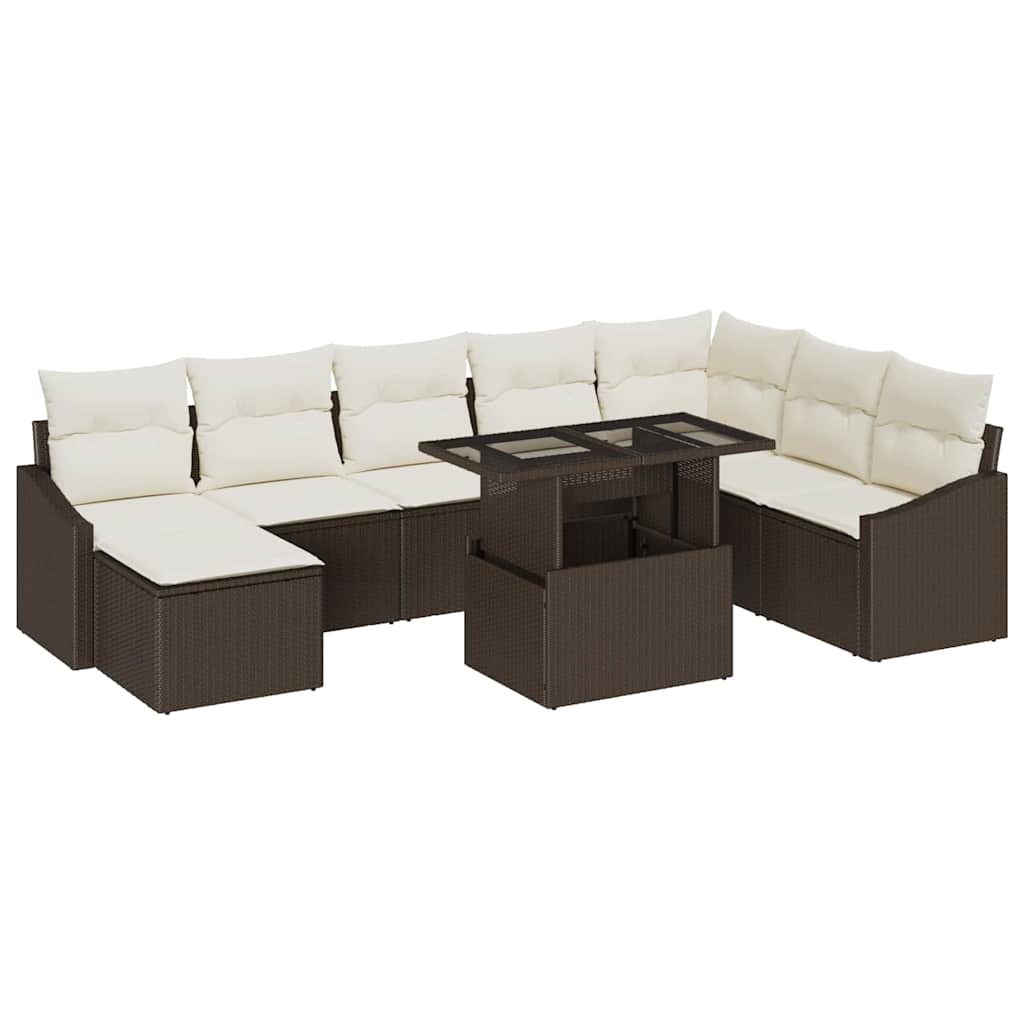 Set di divani con cuscino 9 pcs Marrone e Crema polyrattan | homemem39