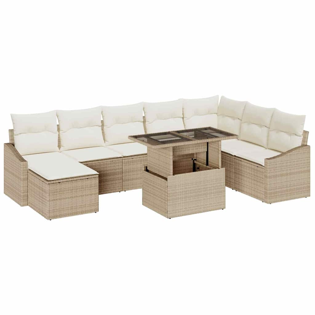 Set di divani con cuscino 9 pcs Beige e Crema polyrattan | homemem39