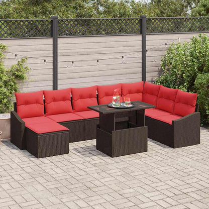 Set di divani 9 pz Marrone e Rosso polyrattan | homemem39