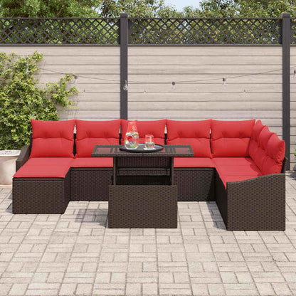 Set di divani 9 pz Marrone e Rosso polyrattan | homemem39
