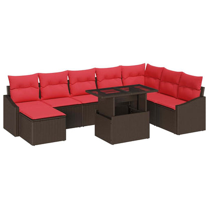 Set di divani 9 pz Marrone e Rosso polyrattan | homemem39