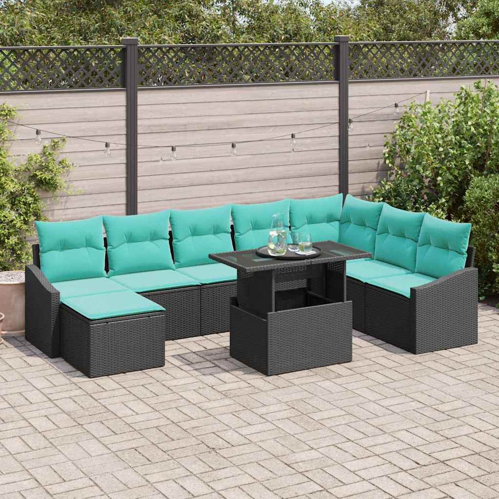 Set di divani con cuscino 9 pcs Nero e Blu polyrattan | homemem39