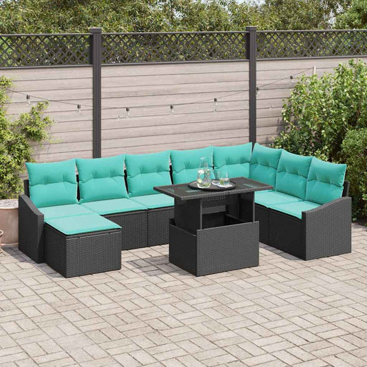 Set di divani con cuscino 9 pcs Nero e Blu polyrattan | homemem39