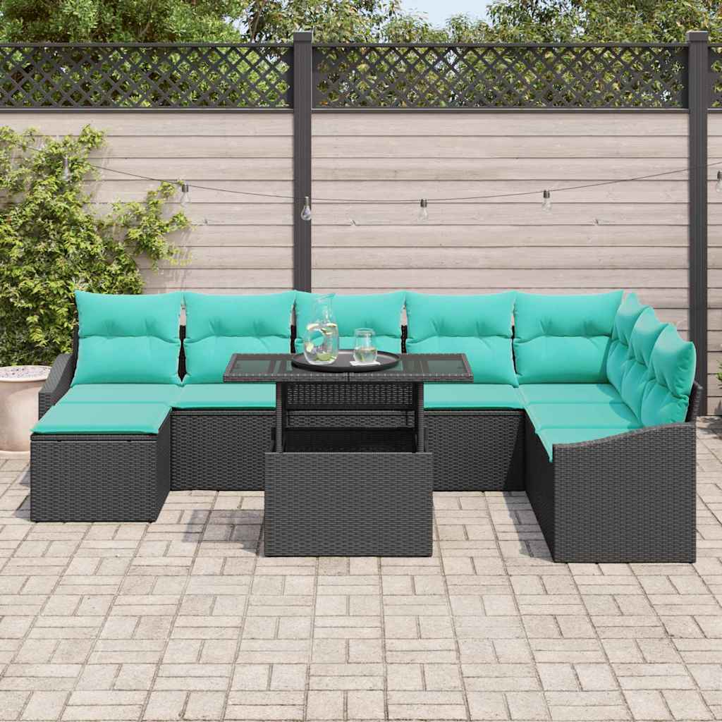 Set di divani con cuscino 9 pcs Nero e Blu polyrattan | homemem39