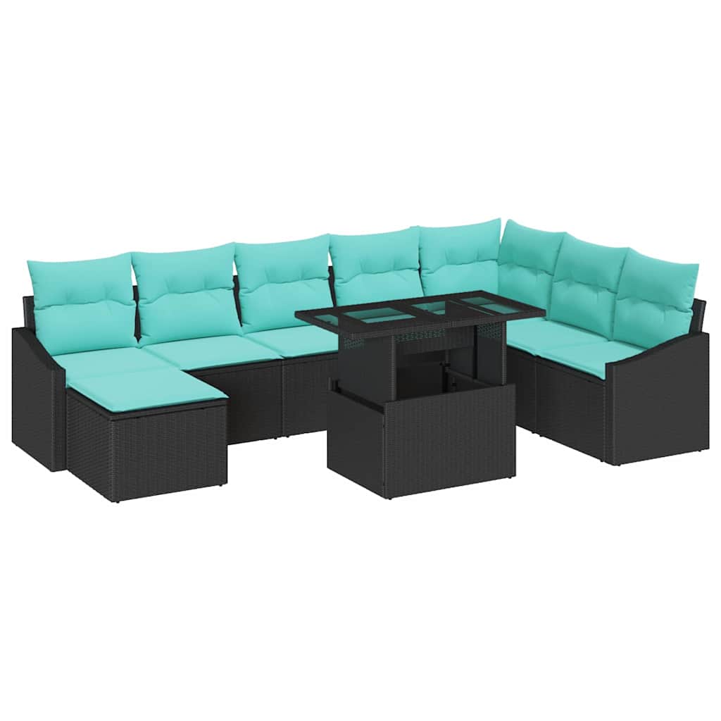 Set di divani con cuscino 9 pcs Nero e Blu polyrattan | homemem39