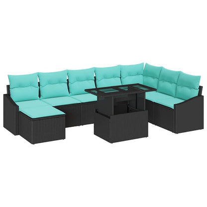 Set di divani con cuscino 9 pcs Nero e Blu polyrattan | homemem39
