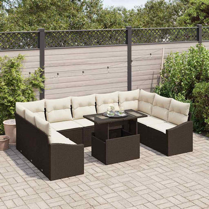 Set di divani con cuscino 10 pcs Marrone e Crema polyrattan | homemem39