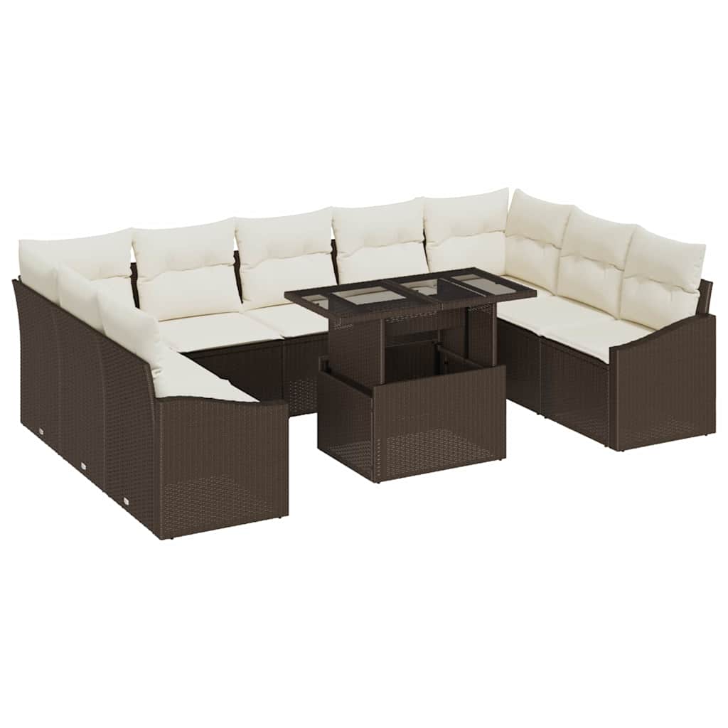 Set di divani con cuscino 10 pcs Marrone e Crema polyrattan | homemem39