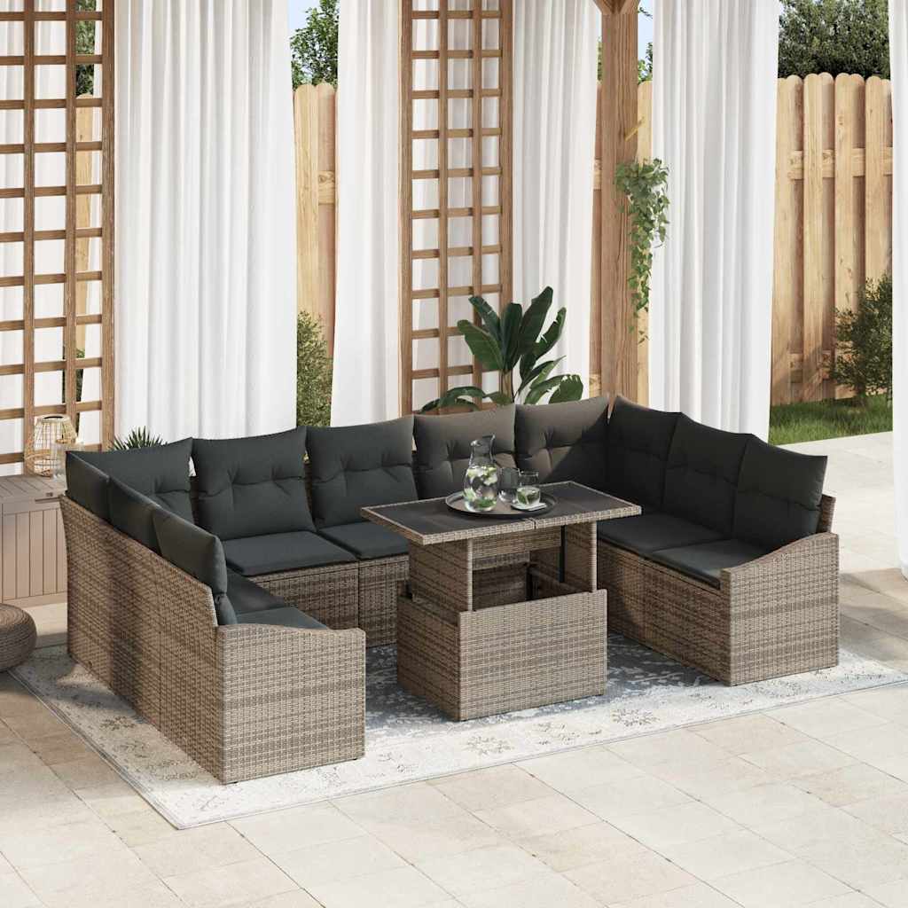 Set di divani con cuscino 10 pcs Grigio polyrattan | homemem39
