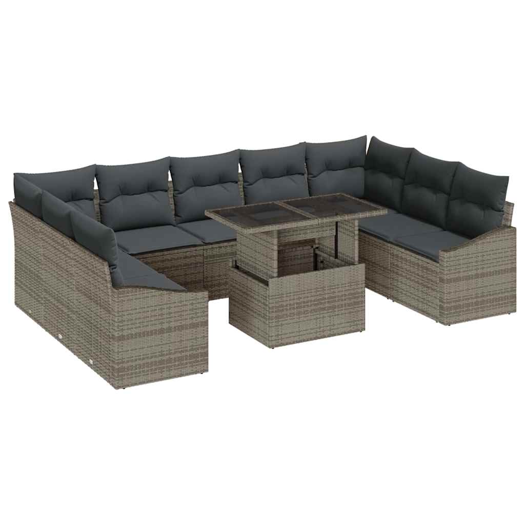 Set di divani con cuscino 10 pcs Grigio polyrattan | homemem39