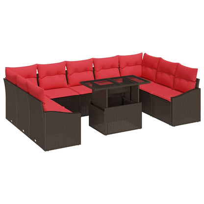 Set di divani 10 pz 9-Numero di posti Marrone e Rosso | homemem39