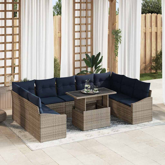 Set di divani con cuscino 10 pcs Nero e Blu polyrattan | homemem39