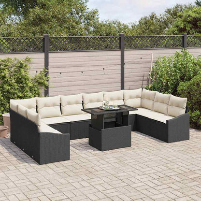 Set di divani con cuscino 11 pcs Nero e Crema polyrattan | homemem39