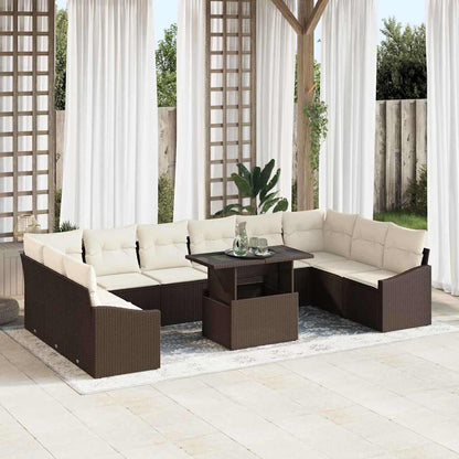 Set di divani con cuscino 11 pcs Marrone e Crema polyrattan | homemem39