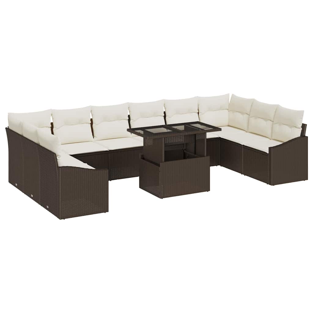 Set di divani con cuscino 11 pcs Marrone e Crema polyrattan | homemem39