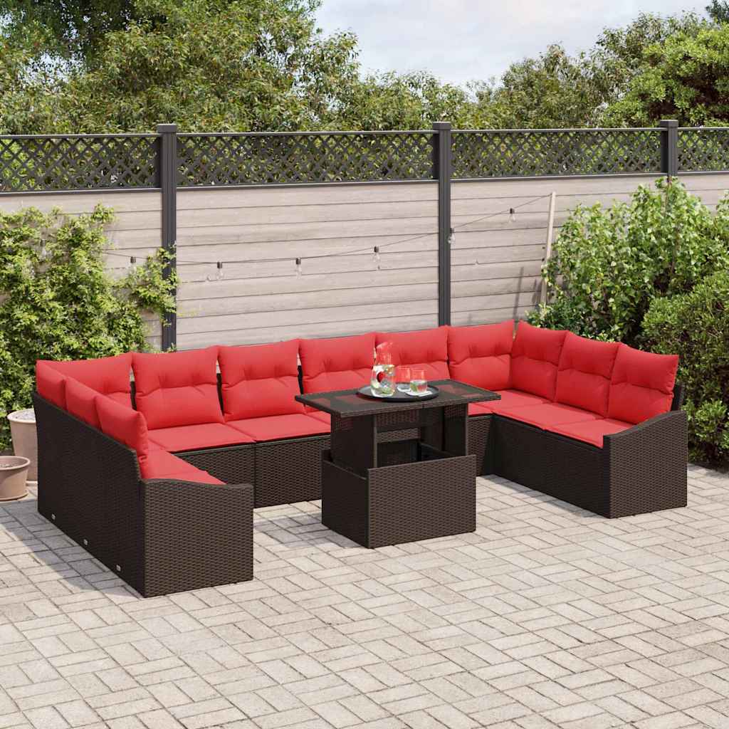 Set di divani 11 pz 10-Numero di posti Marrone e Rosso | homemem39