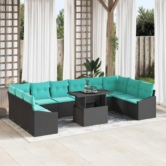Set di divani con cuscino 11 pcs Nero e Blu polyrattan | homemem39