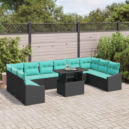 Set di divani con cuscino 11 pcs Nero e Blu polyrattan | homemem39