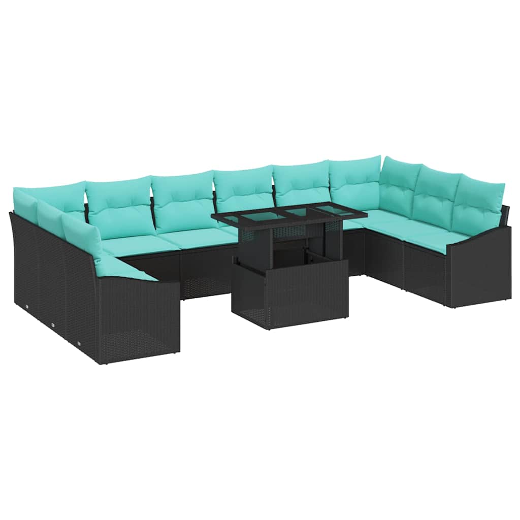 Set di divani con cuscino 11 pcs Nero e Blu polyrattan | homemem39