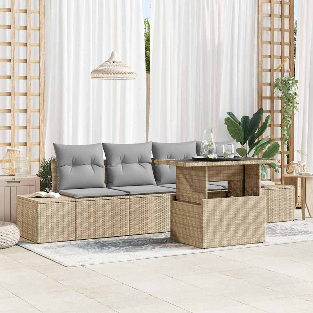 Set di divani 5 pcs Beige e Grigio Chiaro polyrattan | homemem39