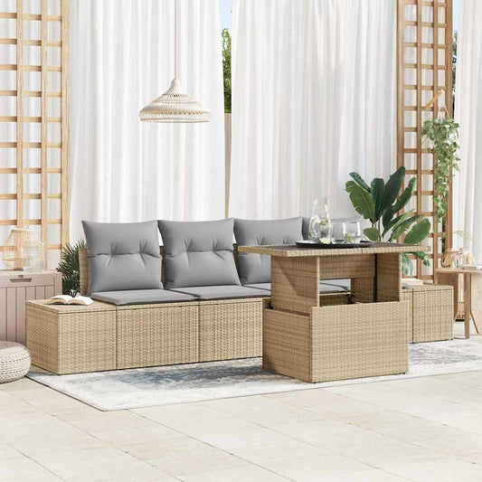 Set di divani 5 pcs Beige e Grigio Chiaro polyrattan