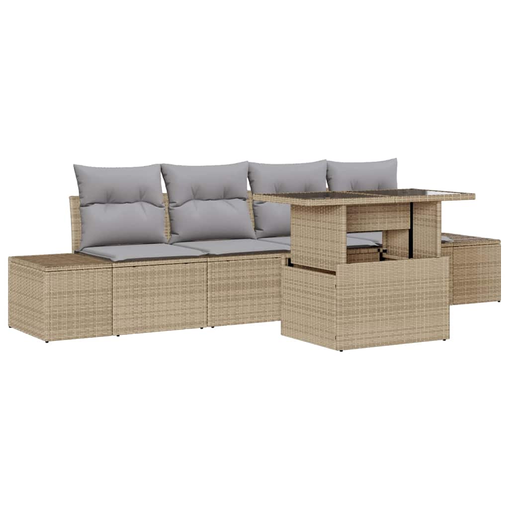 Set di divani 5 pcs Beige e Grigio Chiaro polyrattan | homemem39