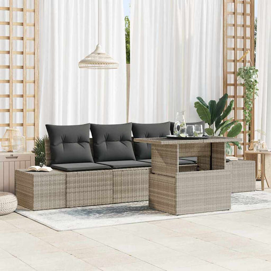 Set di divani con cuscino 5 pcs Grigio chiaro polyrattan