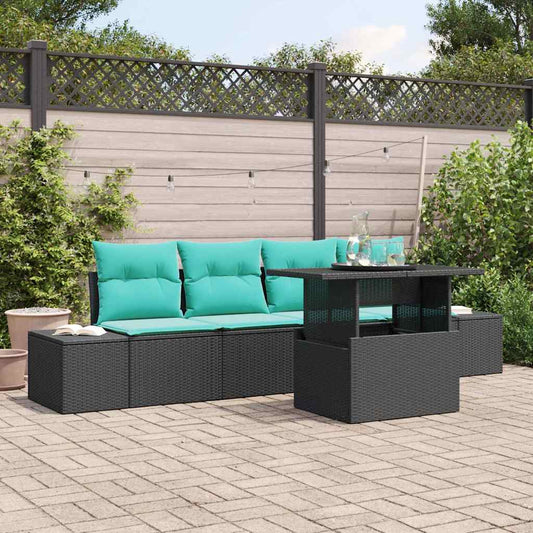Set di divani 5 pz 4-Numero di posti Nero e Blu polyrattan | homemem39