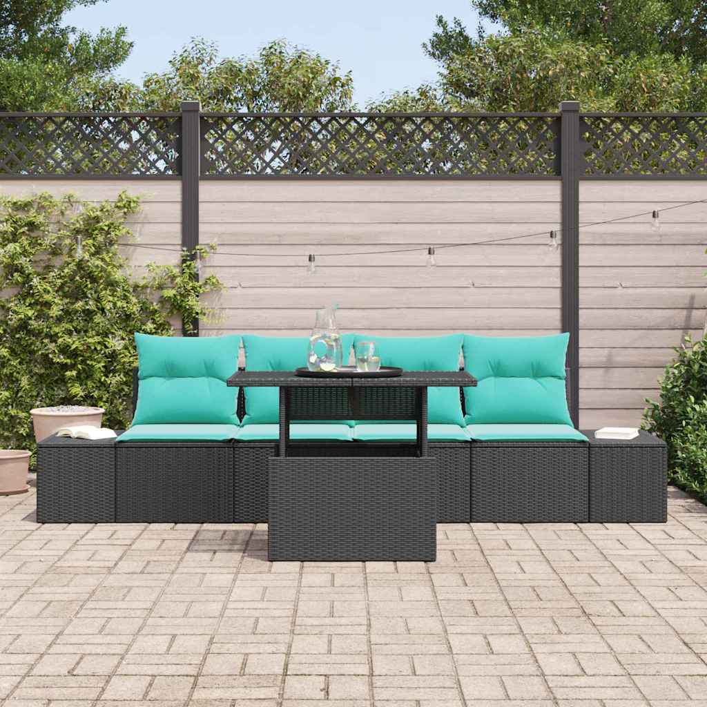 Set di divani 5 pz 4-Numero di posti Nero e Blu polyrattan | homemem39