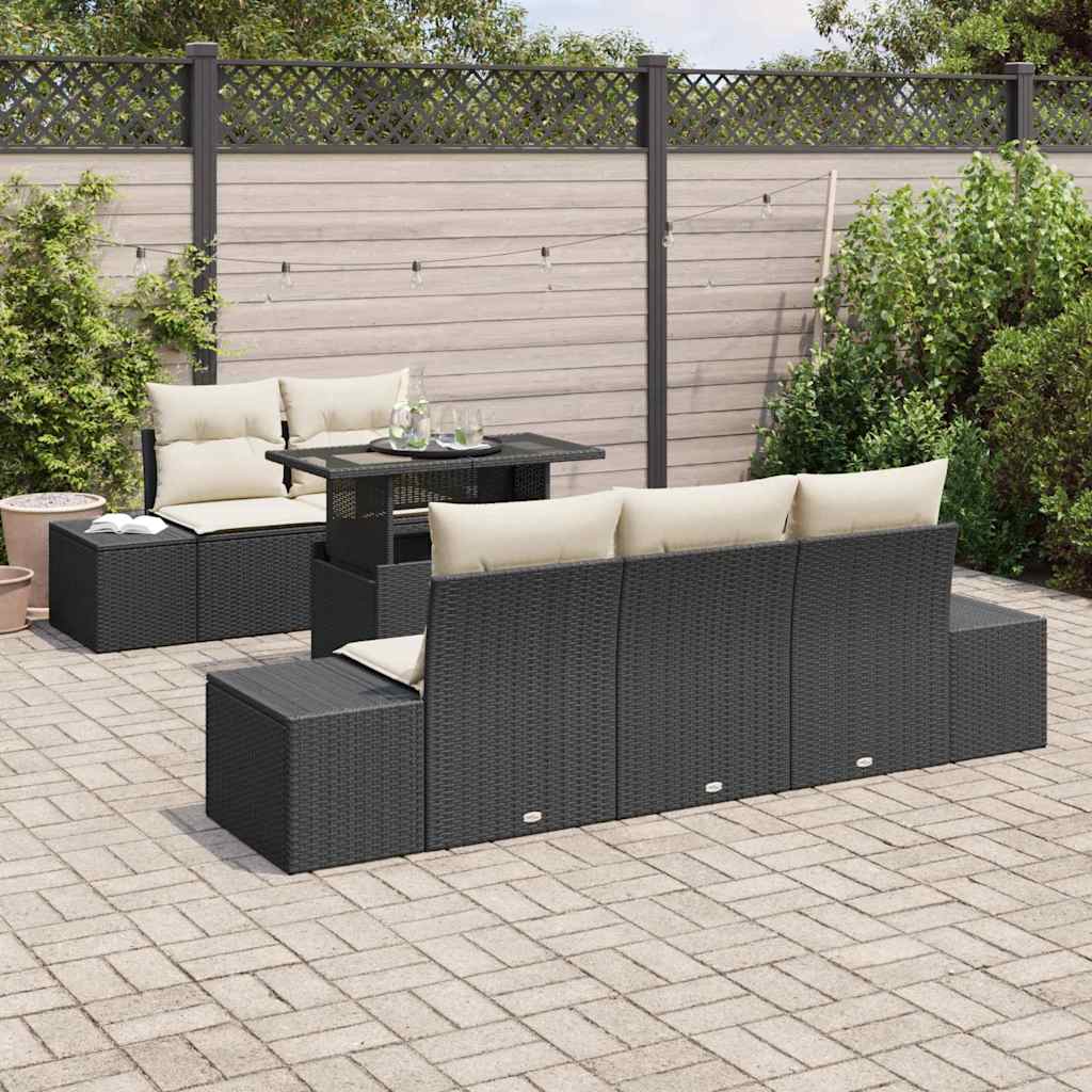 Set di divani con cuscino 6 pcs Nero e Crema polyrattan | homemem39