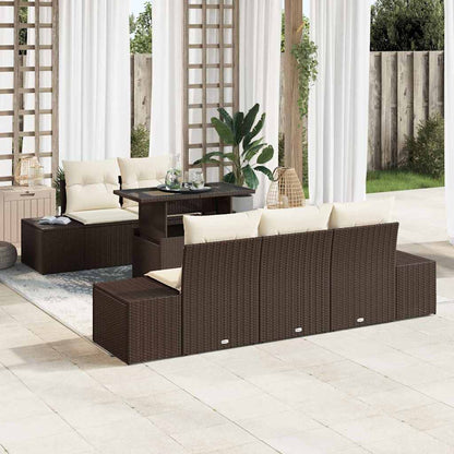 Set di divani con cuscino 6 pcs Marrone e Crema polyrattan | homemem39