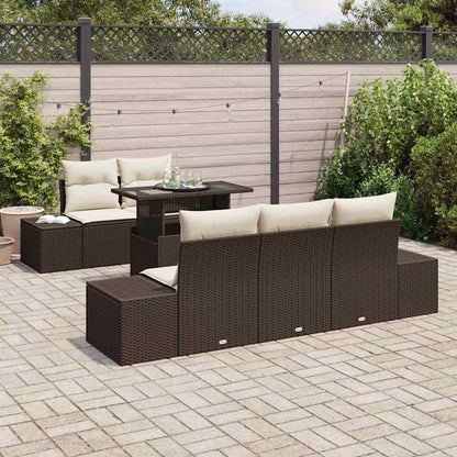 Set di divani con cuscino 6 pcs Marrone e Crema polyrattan | homemem39