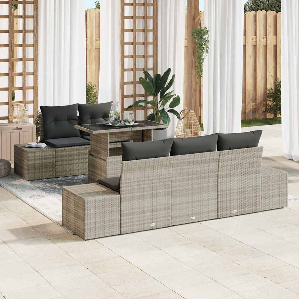 Set di divani con cuscino 6 pcs Grigio chiaro polyrattan | homemem39