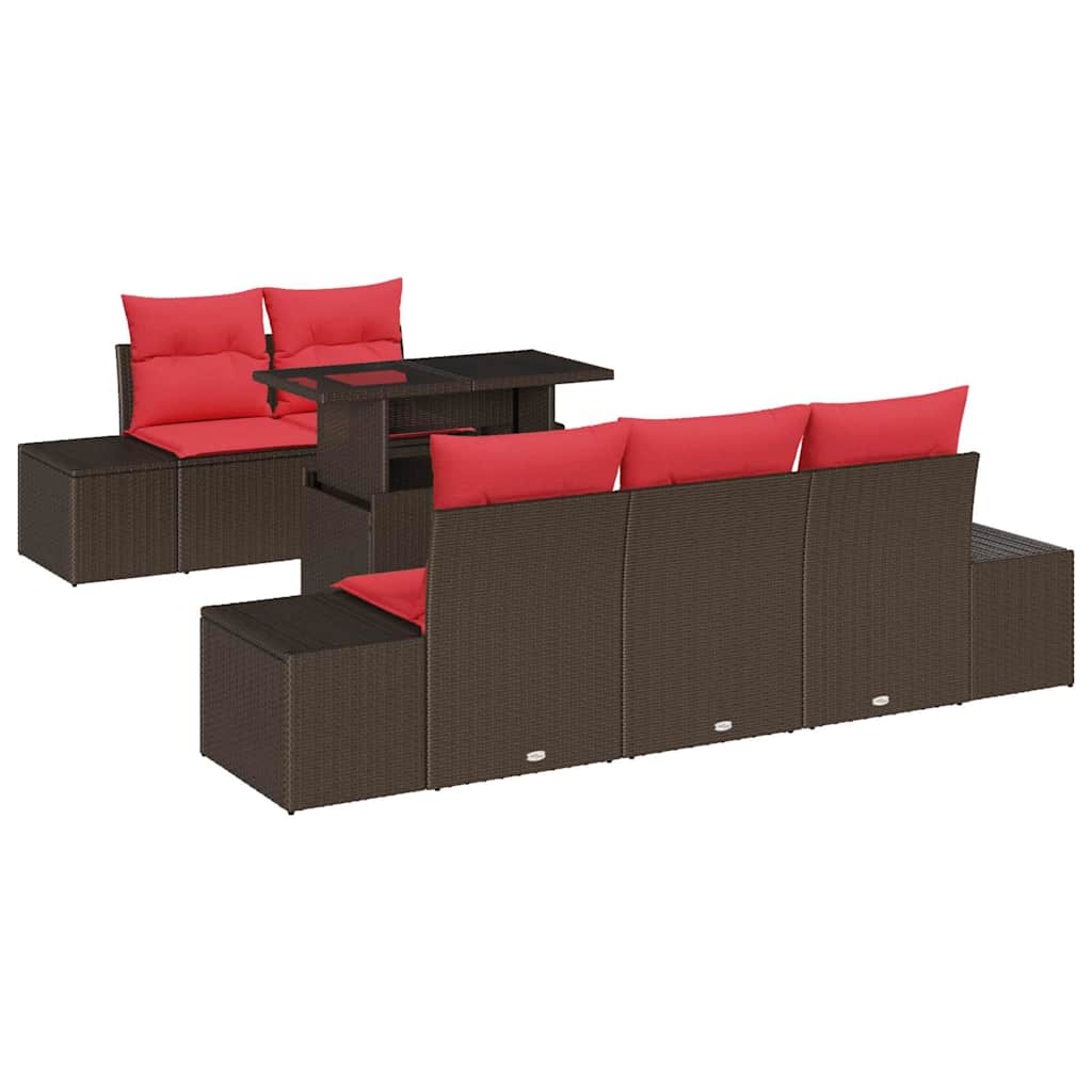 Set di divani con cuscino 6 pcs Marrone e Rosso polyrattan | homemem39