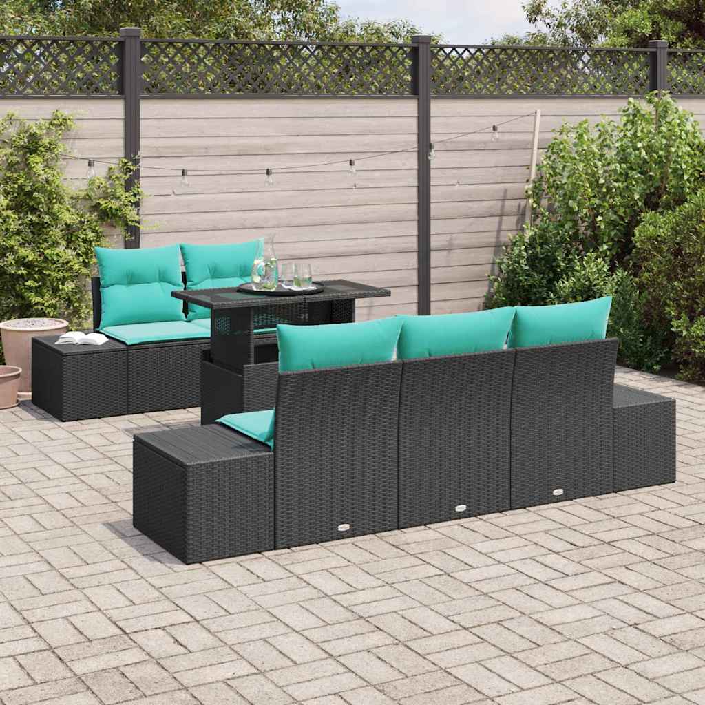 Set di divani 6 pz 5-Numero di posti Nero e Blu polyrattan | homemem39