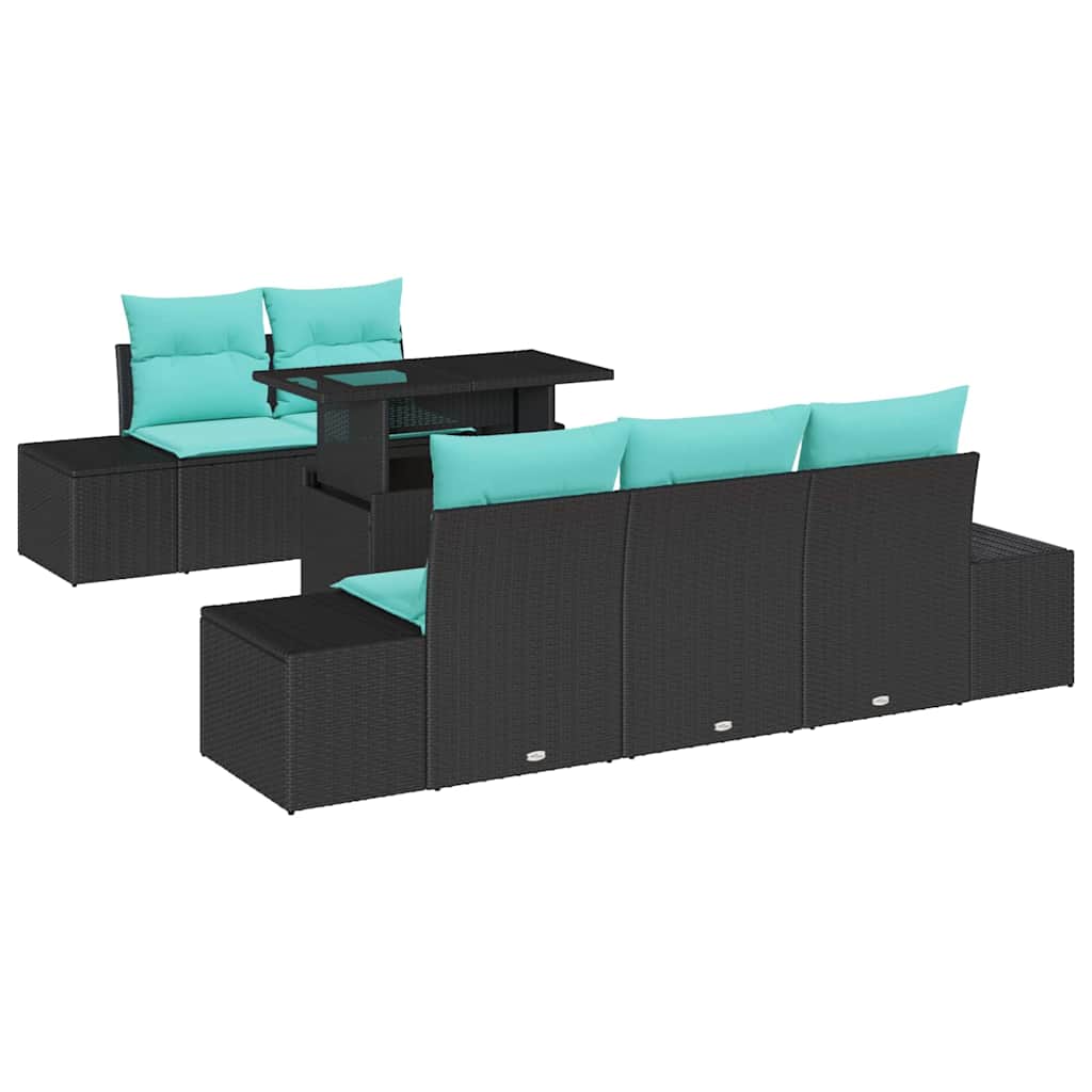 Set di divani 6 pz 5-Numero di posti Nero e Blu polyrattan | homemem39
