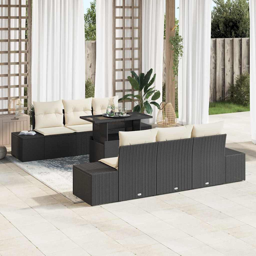 Set di divani con cuscino 7 pcs Nero e Crema polyrattan | homemem39
