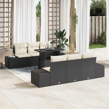 Set di divani con cuscino 7 pcs Nero e Crema polyrattan | homemem39