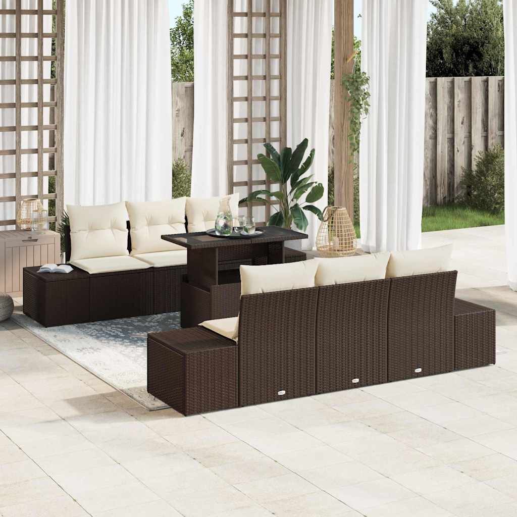 Set di divani con cuscino 7 pcs Marrone e Crema polyrattan | homemem39